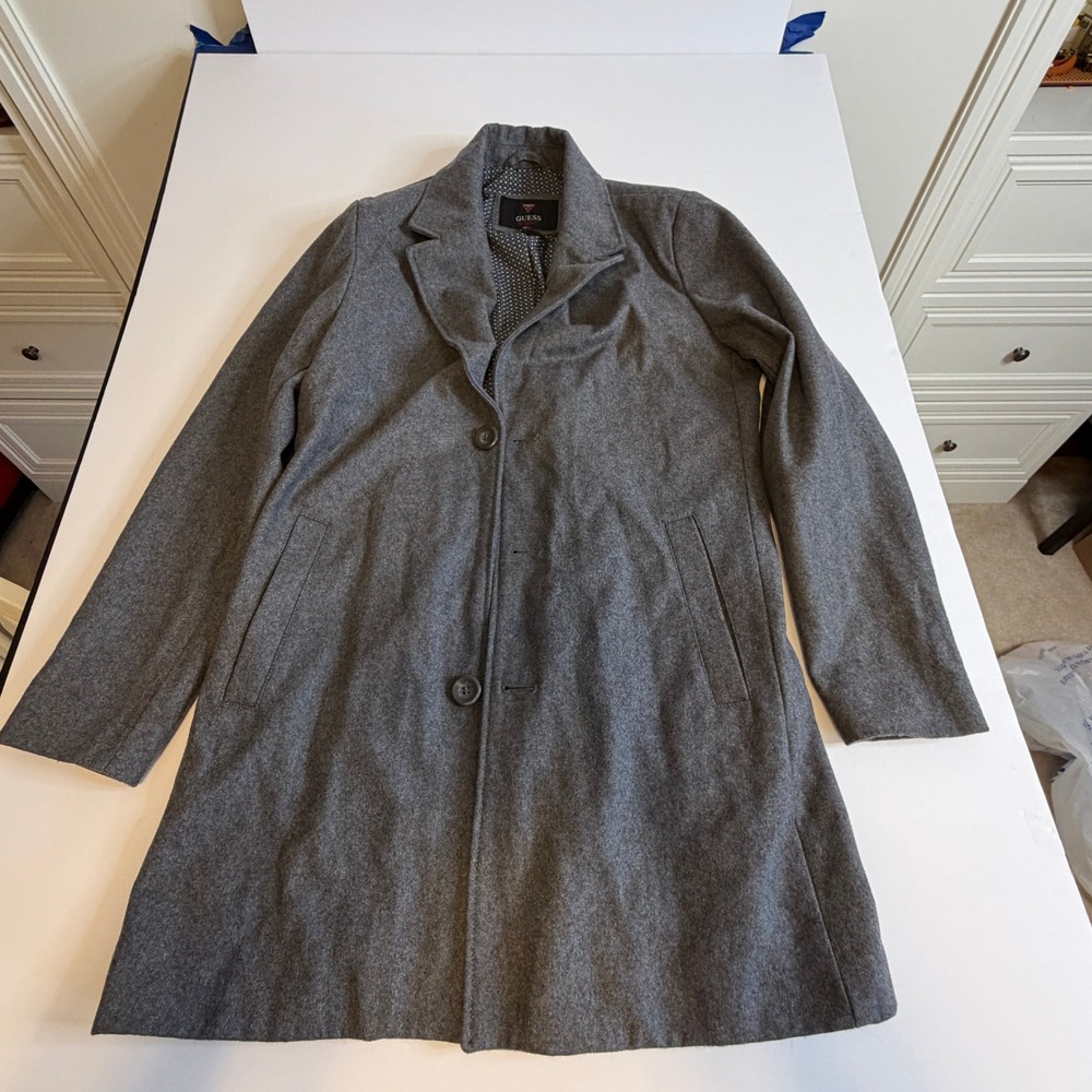 Guess Los Angeles Mens Wool Blend Car Coat Grey Mid Length M 3NBMD7HY0241